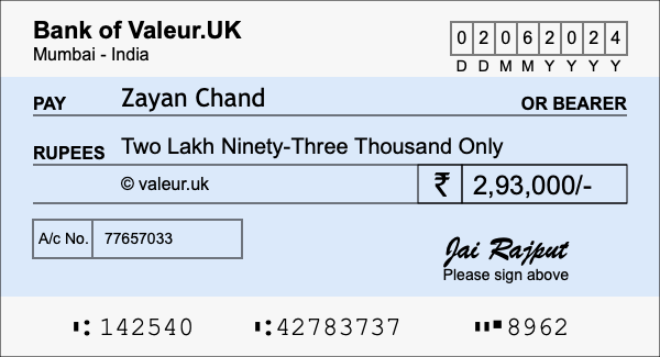 How to write a cheque for 2.93 lakh rupees How to write a cheque for 2.93 lakh rupees