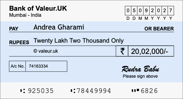 How to write a cheque for 20.02 lakh rupees How to write a cheque for 20.02 lakh rupees