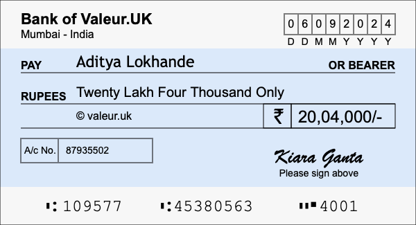How to write a cheque for 20.04 lakh rupees How to write a cheque for 20.04 lakh rupees