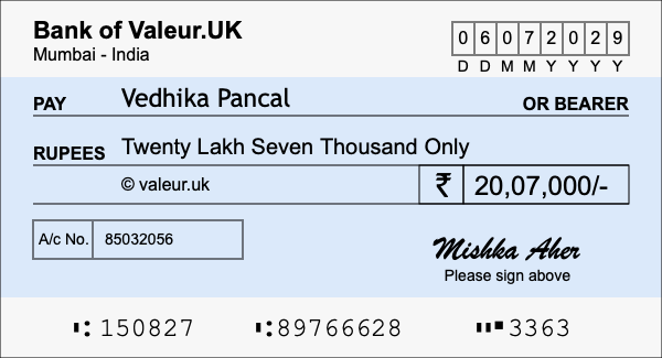How to write a cheque for 20.07 lakh rupees How to write a cheque for 20.07 lakh rupees