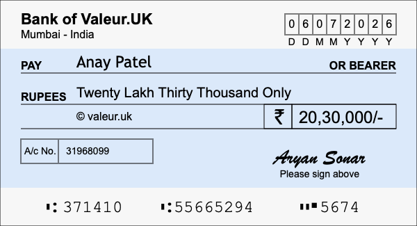 How to write a cheque for 20.3 lakh rupees How to write a cheque for 20.3 lakh rupees
