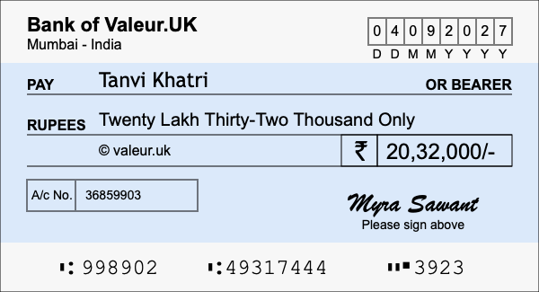 How to write a cheque for 20.32 lakh rupees How to write a cheque for 20.32 lakh rupees