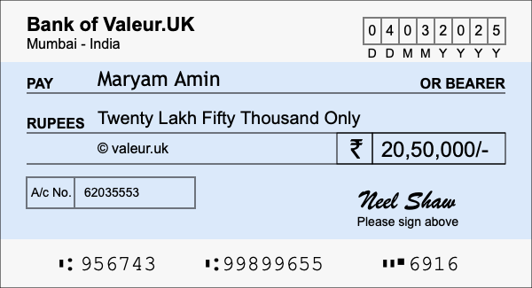How to write a cheque for 20.5 lakh rupees How to write a cheque for 20.5 lakh rupees