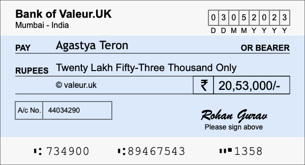 How to write a cheque for 20.53 lakh rupees How to write a cheque for 20.53 lakh rupees