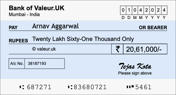 How to write a cheque for 20.61 lakh rupees How to write a cheque for 20.61 lakh rupees