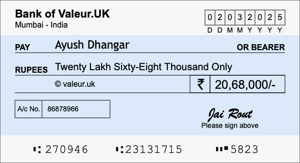 How to write a cheque for 20.68 lakh rupees How to write a cheque for 20.68 lakh rupees