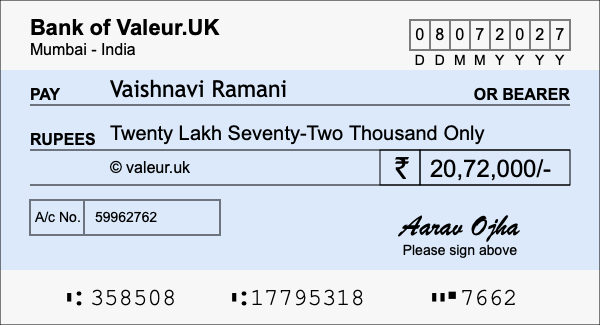 How to write a cheque for 20.72 lakh rupees How to write a cheque for 20.72 lakh rupees