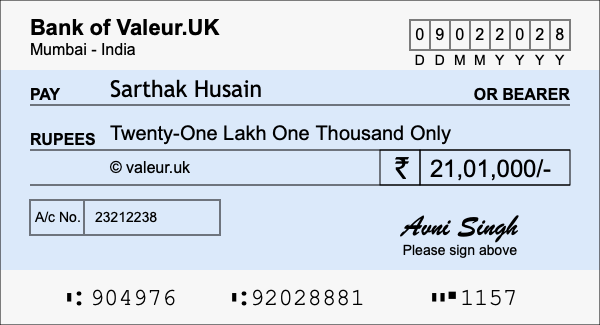 How to write a cheque for 21.01 lakh rupees How to write a cheque for 21.01 lakh rupees