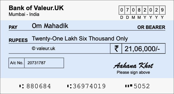 How to write a cheque for 21.06 lakh rupees How to write a cheque for 21.06 lakh rupees