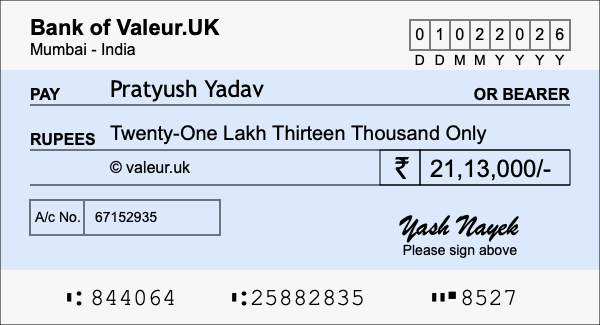 How to write a cheque for 21.13 lakh rupees How to write a cheque for 21.13 lakh rupees