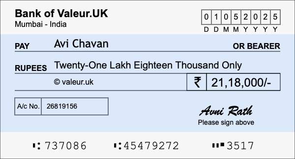 How to write a cheque for 21.18 lakh rupees How to write a cheque for 21.18 lakh rupees