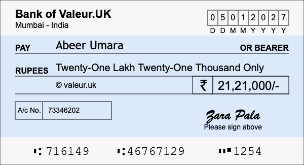 How to write a cheque for 21.21 lakh rupees How to write a cheque for 21.21 lakh rupees