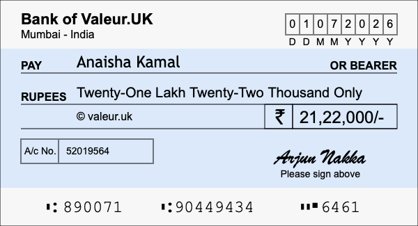 How to write a cheque for 21.22 lakh rupees How to write a cheque for 21.22 lakh rupees