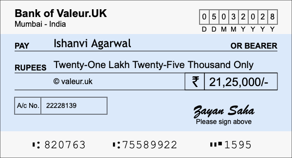 How to write a cheque for 21.25 lakh rupees How to write a cheque for 21.25 lakh rupees