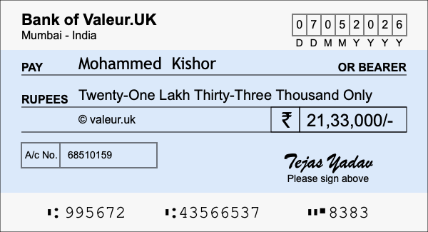 How to write a cheque for 21.33 lakh rupees How to write a cheque for 21.33 lakh rupees