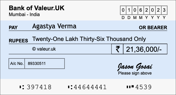 How to write a cheque for 21.36 lakh rupees How to write a cheque for 21.36 lakh rupees