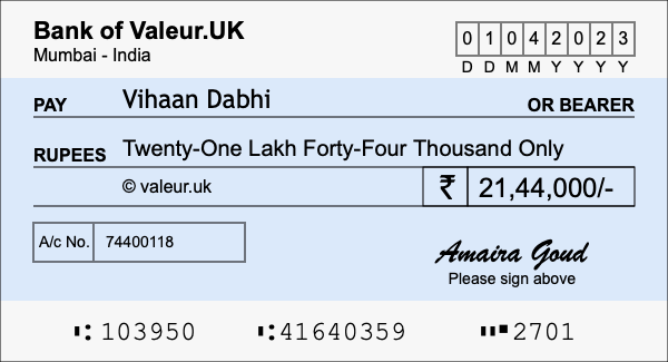 How to write a cheque for 21.44 lakh rupees How to write a cheque for 21.44 lakh rupees