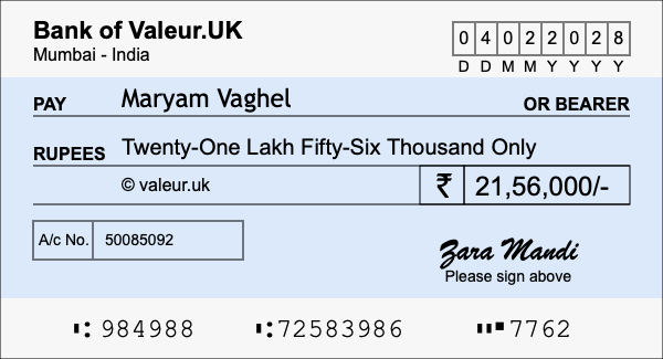 How to write a cheque for 21.56 lakh rupees How to write a cheque for 21.56 lakh rupees