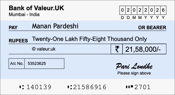 How to write a cheque for 21.58 lakh rupees How to write a cheque for 21.58 lakh rupees