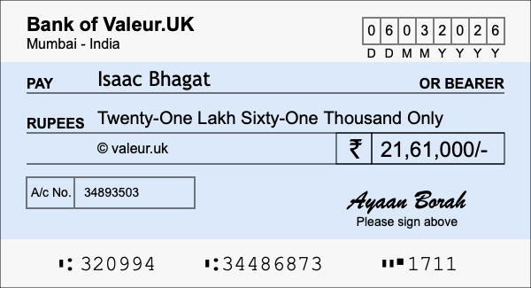 How to write a cheque for 21.61 lakh rupees How to write a cheque for 21.61 lakh rupees