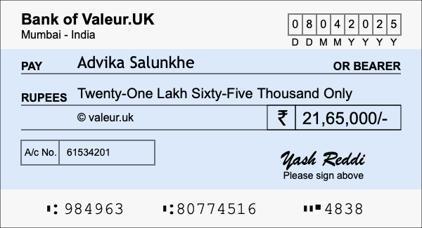How to write a cheque for 21.65 lakh rupees How to write a cheque for 21.65 lakh rupees