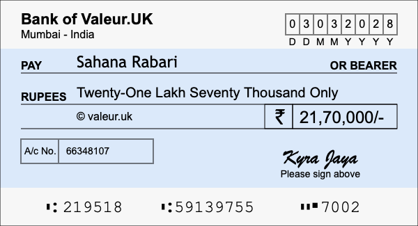 How to write a cheque for 21.7 lakh rupees How to write a cheque for 21.7 lakh rupees