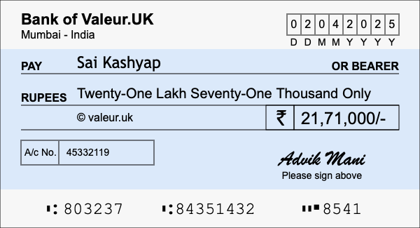How to write a cheque for 21.71 lakh rupees How to write a cheque for 21.71 lakh rupees