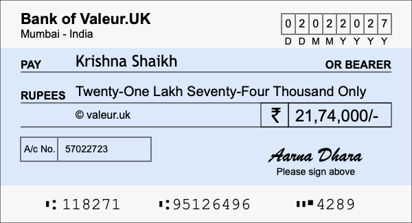 How to write a cheque for 21.74 lakh rupees How to write a cheque for 21.74 lakh rupees