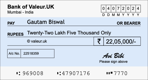 How to write a cheque for 22.05 lakh rupees How to write a cheque for 22.05 lakh rupees