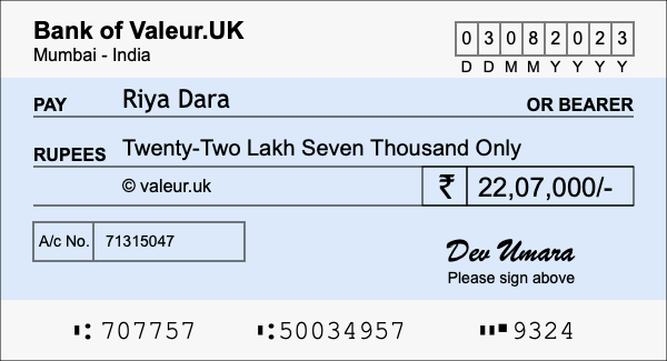 How to write a cheque for 22.07 lakh rupees How to write a cheque for 22.07 lakh rupees