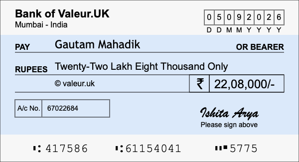 How to write a cheque for 22.08 lakh rupees How to write a cheque for 22.08 lakh rupees