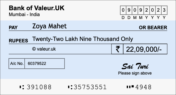 How to write a cheque for 22.09 lakh rupees How to write a cheque for 22.09 lakh rupees