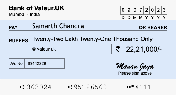 How to write a cheque for 22.21 lakh rupees How to write a cheque for 22.21 lakh rupees