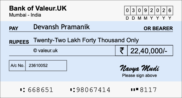 How to write a cheque for 22.4 lakh rupees How to write a cheque for 22.4 lakh rupees