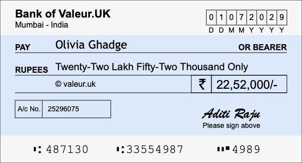 How to write a cheque for 22.52 lakh rupees