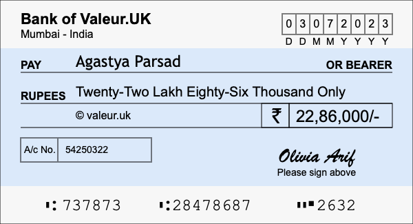 How to write a cheque for 22.86 lakh rupees