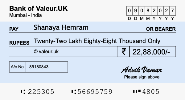 How to write a cheque for 22.88 lakh rupees