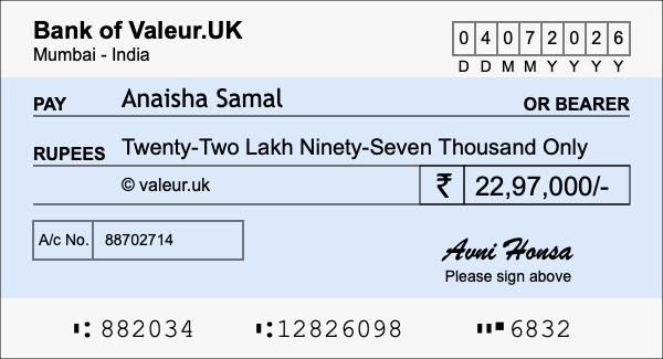 How to write a cheque for 22.97 lakh rupees