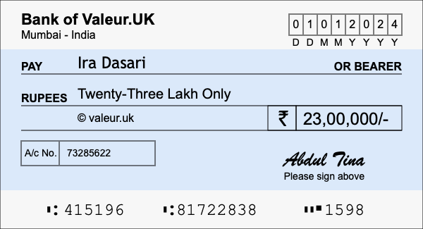 How to write a cheque for 23 lakh rupees How to write a cheque for 23 lakh rupees