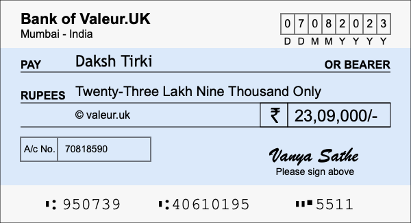 How to write a cheque for 23.09 lakh rupees How to write a cheque for 23.09 lakh rupees