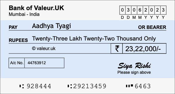 How to write a cheque for 23.22 lakh rupees How to write a cheque for 23.22 lakh rupees