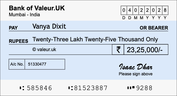 How to write a cheque for 23.25 lakh rupees