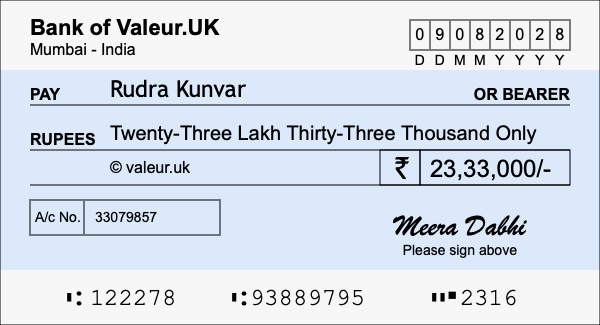 How to write a cheque for 23.33 lakh rupees