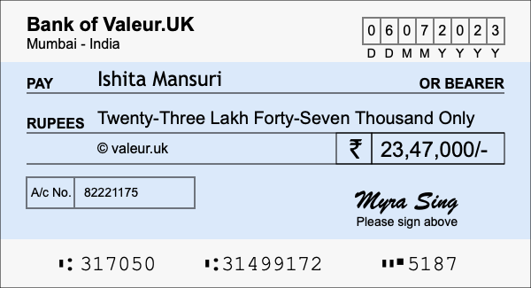 How to write a cheque for 23.47 lakh rupees How to write a cheque for 23.47 lakh rupees