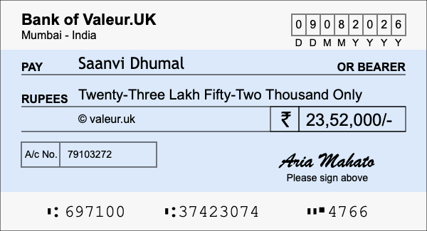 How to write a cheque for 23.52 lakh rupees How to write a cheque for 23.52 lakh rupees