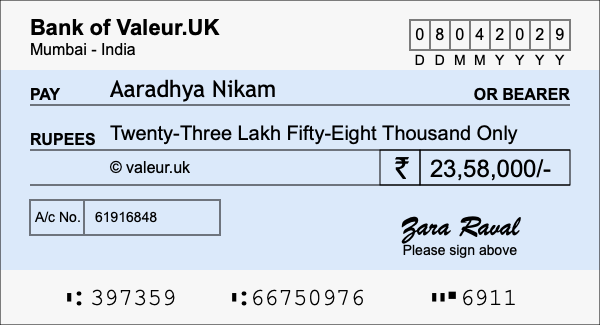 How to write a cheque for 23.58 lakh rupees