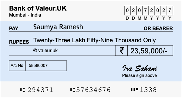 How to write a cheque for 23.59 lakh rupees