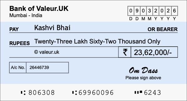 How to write a cheque for 23.62 lakh rupees