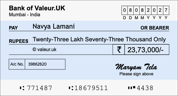 How to write a cheque for 23.73 lakh rupees How to write a cheque for 23.73 lakh rupees