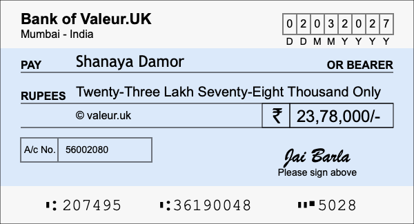How to write a cheque for 23.78 lakh rupees